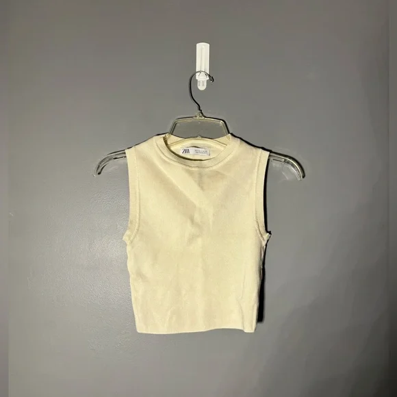 Zara Knit Crop Top in Cream Womens Size Medium - Picture 2 of 4